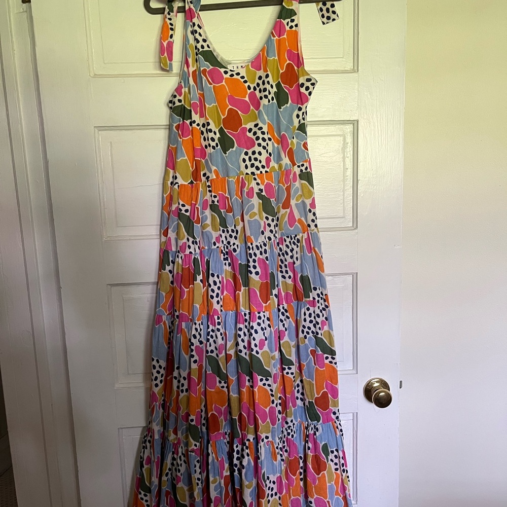 THML Orange and Blue Sleeveless Sundress Resort Wear